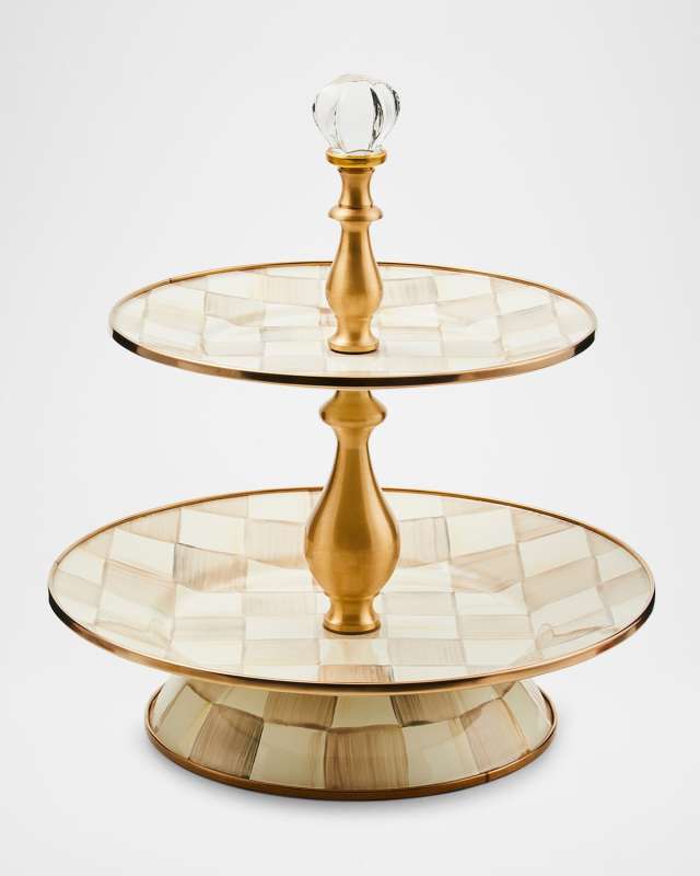 Mocha Check Two-Tier Sweet Stand
